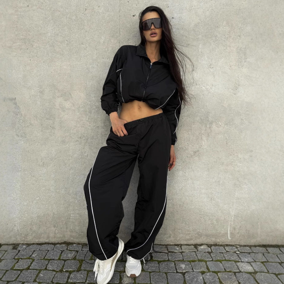 Damen Sportliche Windbreaker Jacke mit hohem Kragen Drune