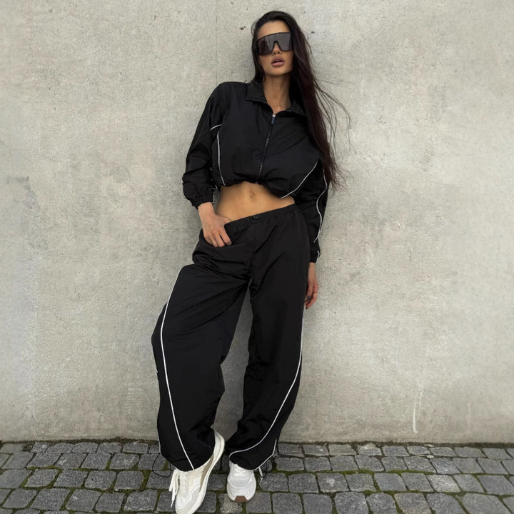 Damen Sportliche Windbreaker Jacke mit hohem Kragen Drune