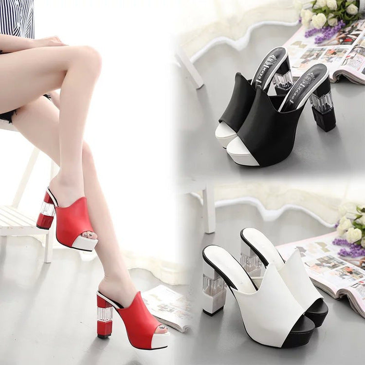 Damen hochwertige Plateau-Mules mit transparentem Blockabsatz Drune