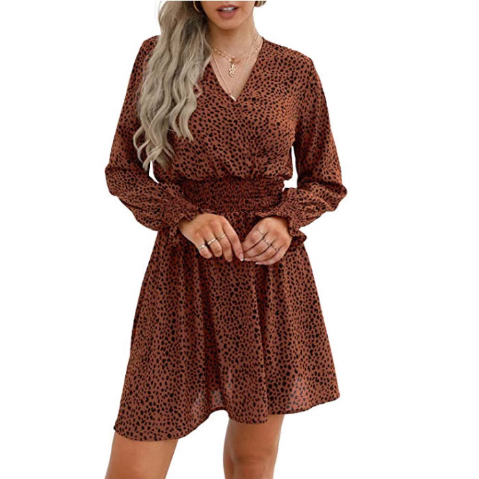Damen modisches Kleid mit figurbetontem Gummizug und langen Ärmeln Drune