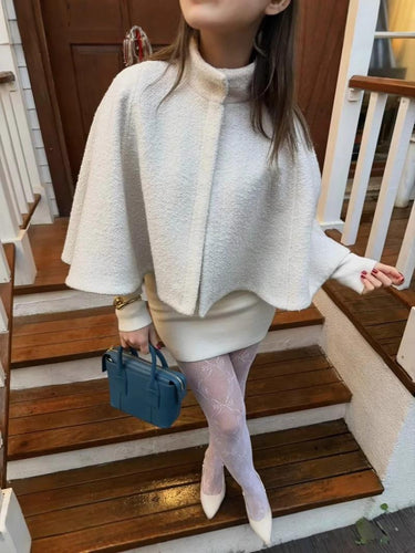 Damen elegante Umhangjacke aus strukturiertem Gewebe Drune