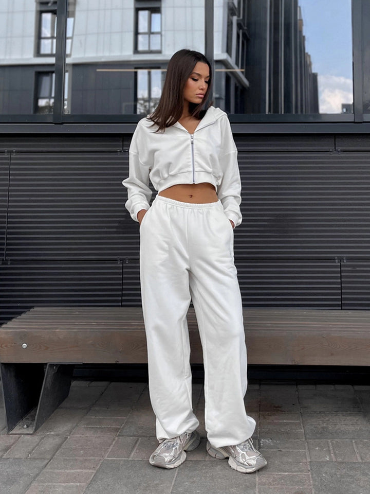 Damen bequemer Cropped Fleece-Trainingsanzug Drune