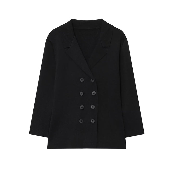 Damen modische Doppelknopf-Jacke mit elegantem Schnitt und breitem Revers Drune