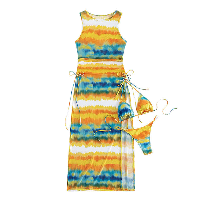 Damen Maxikleid mit modischem Wickeldesign und lebhaftem Tie-Dye-Muster Drune
