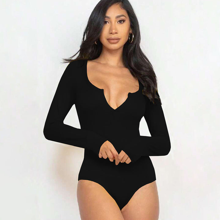 Damen Body mit tiefem V-Ausschnitt und langem Arm Drune