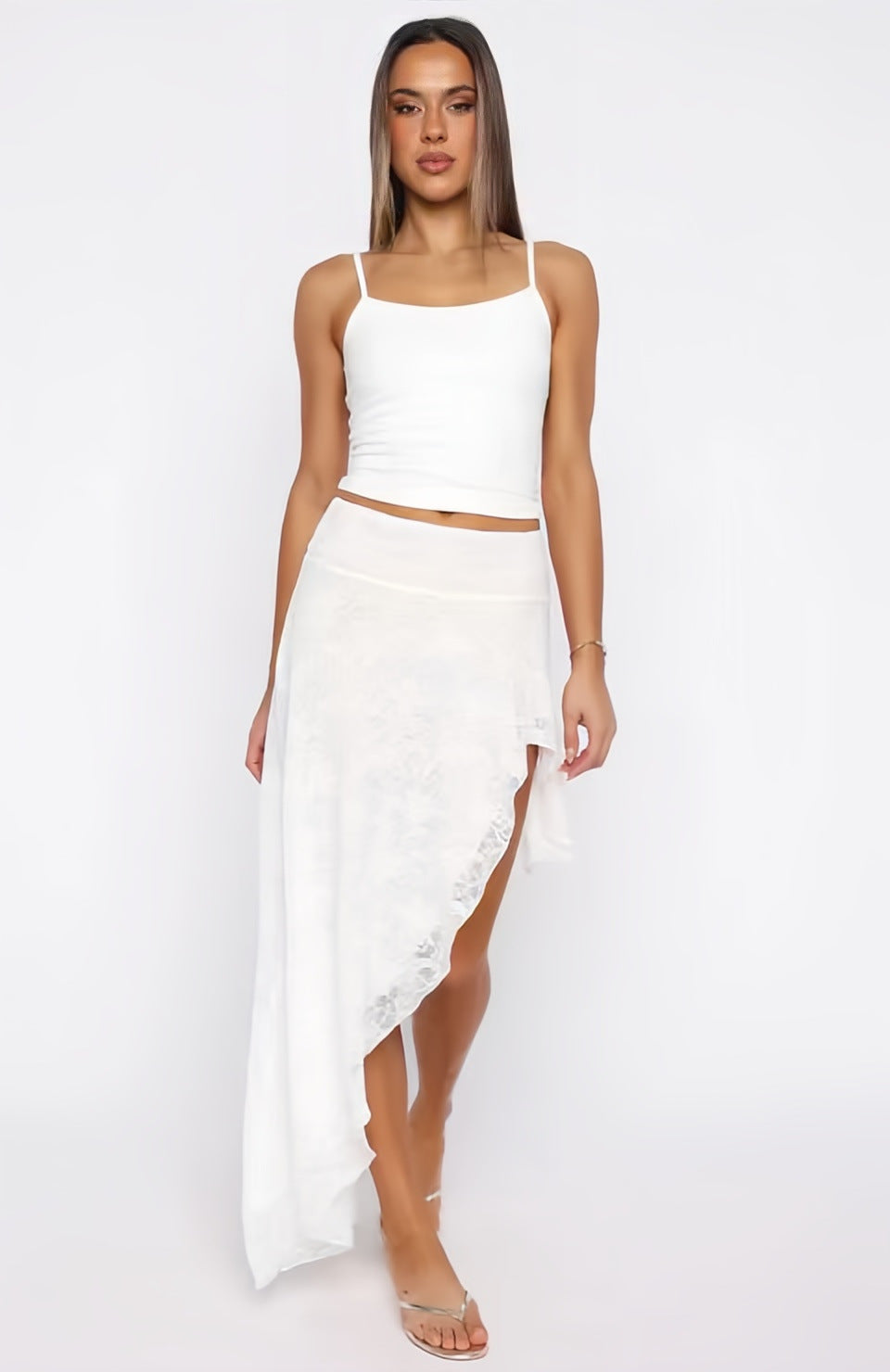 Damen asymmetrisches Kleid mit Spitzenrock und süßem Bustier-Oberteil Drune