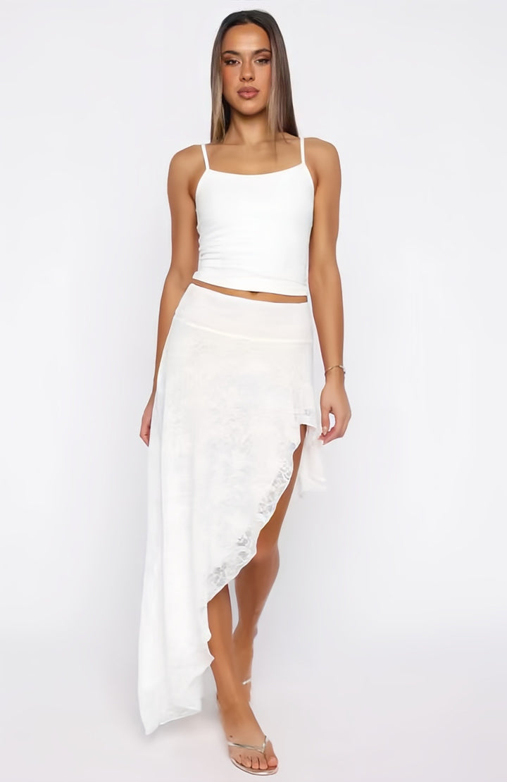 Damen asymmetrisches Kleid mit Spitzenrock und süßem Bustier-Oberteil Drune