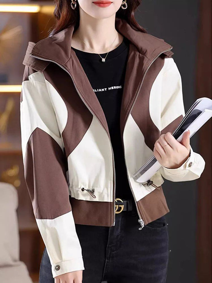 Damen modische Übergangsjacke mit Kapuze und kontrastierendem Design Drune