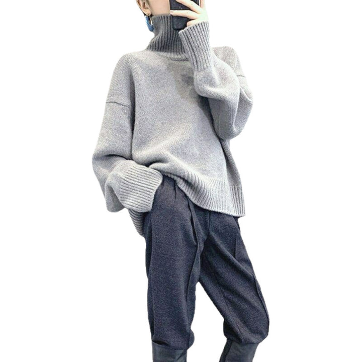 Damen modischer Rollkragenpullover mit weiten Ärmeln und Rippstruktur Drune