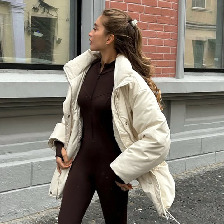 Damen Oversized Daunenjacke mit Taillenzug und hohem Kragen Drune