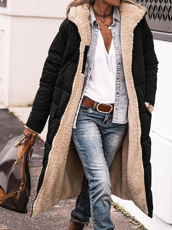 Damen Lange Steppjacke mit kuscheligem Innenfutter und Kapuze Drune
