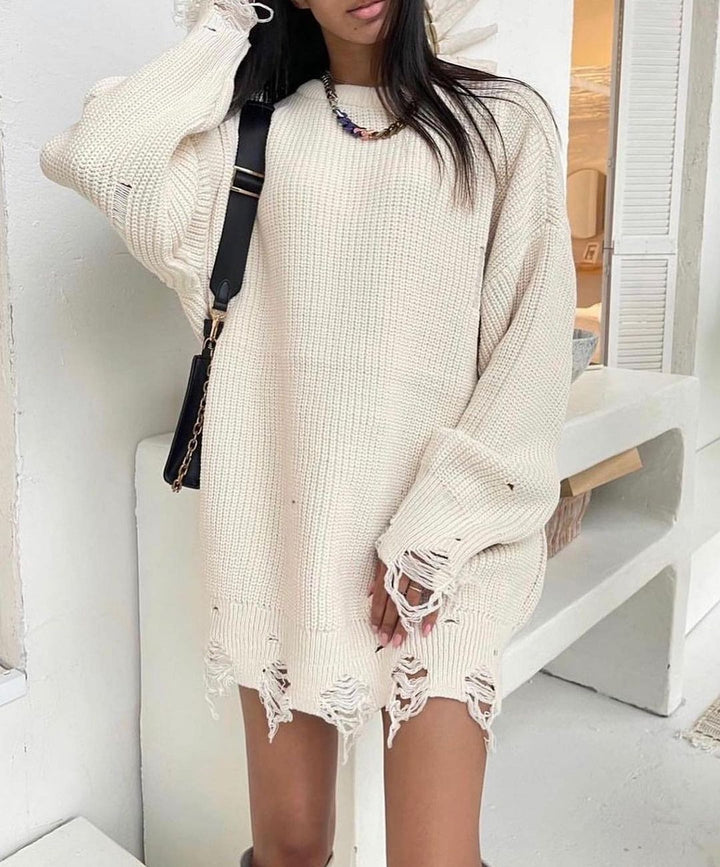 Damen Großer Strickpullover mit distressed Saum Drune