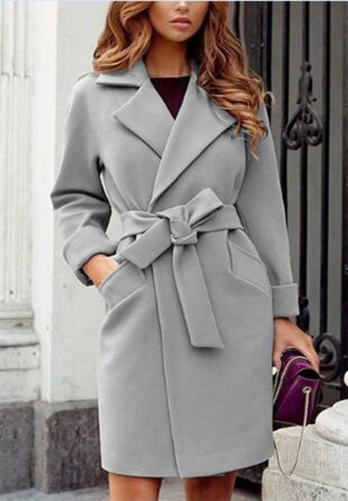 Damen eleganter Trenchcoat mit Gürtel und Taschen Drune
