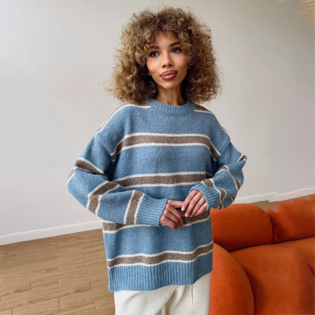 Damen Grob gestrickter Pullover mit ausgefallenem Streifenmuster Drune