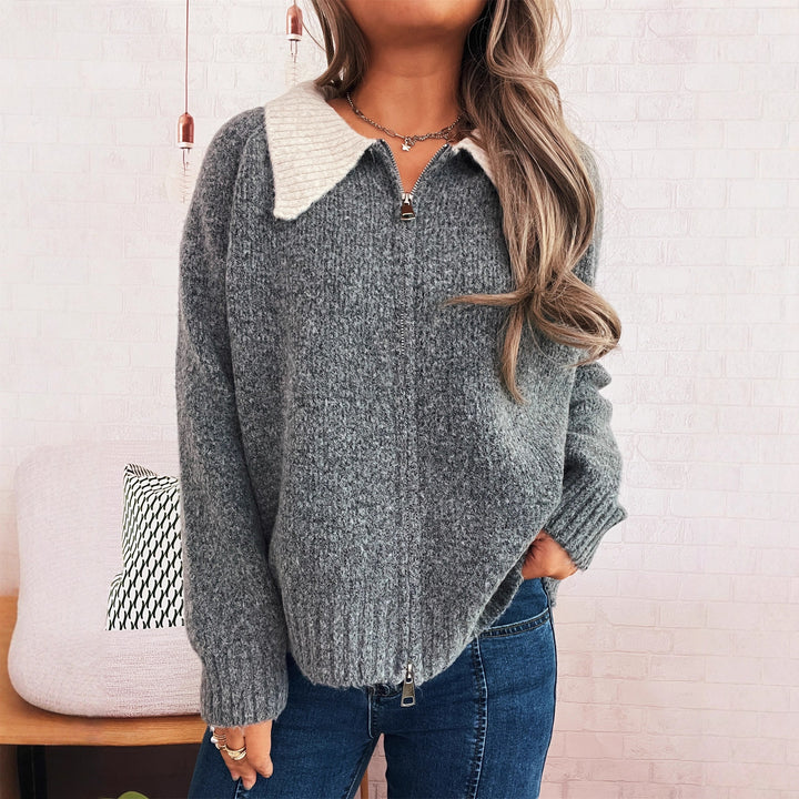 Damen Strickjacke mit modischen Kontrasten und Reißverschluss Drune