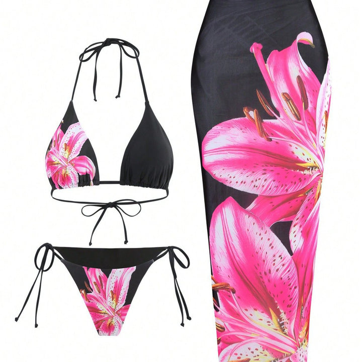 Damen Strand-Bikini-Set mit lässigem Maxi-Rock Drune