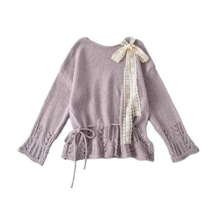 Damen stylisches Strickoberteil mit eleganter Raffinesse und Bindebändern Drune