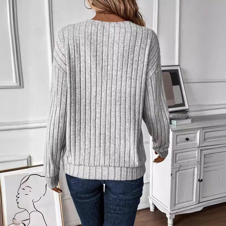 Damen V-Ausschnitt Pullover mit Rippenstruktur Drune