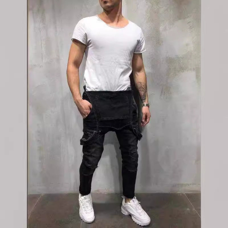Herren Latzhose im modernen urbanen Stil mit stylischen Zerstörungen Drune