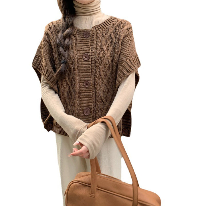 Damen Strickpullover mit Knopfleiste und Zopfmuster Drune