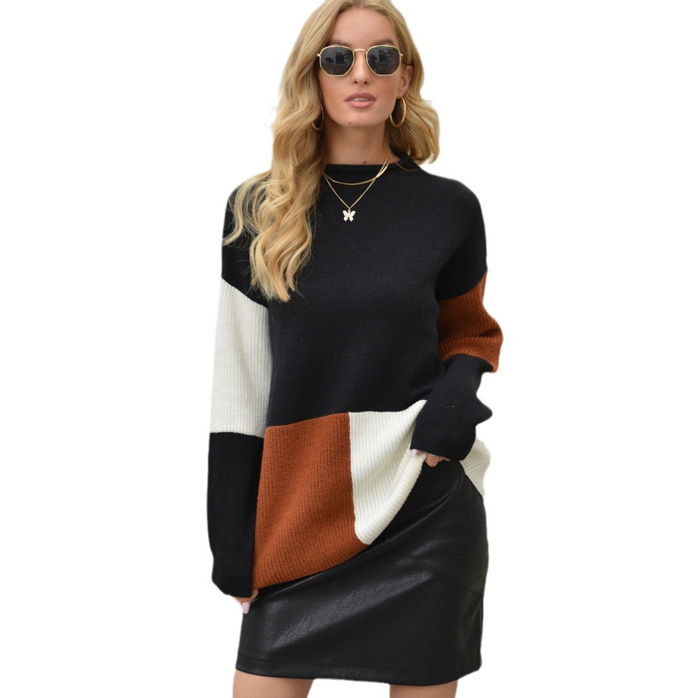 Damen lässiger Pullover mit modischen Farbblockelementen Drune