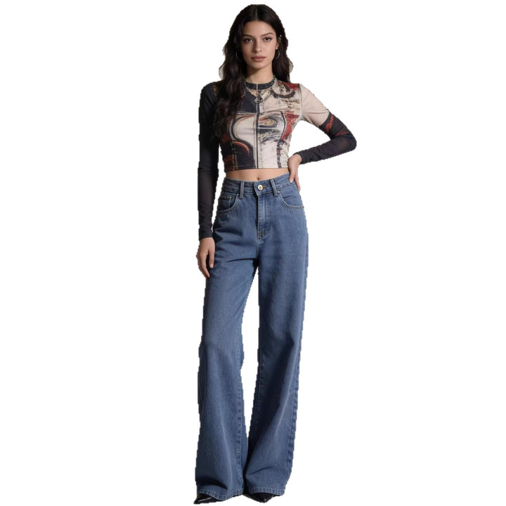 Damen nan hochgeschnittene extra-lange Schlagjeans mit weitem Bein und cleanem Five-Pocket-Schnitt Drune