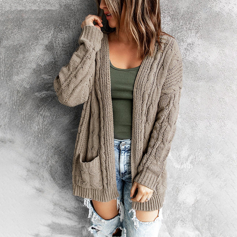 Damen Strickjacke mit modernem Zopfmuster und praktischen Taschen Drune