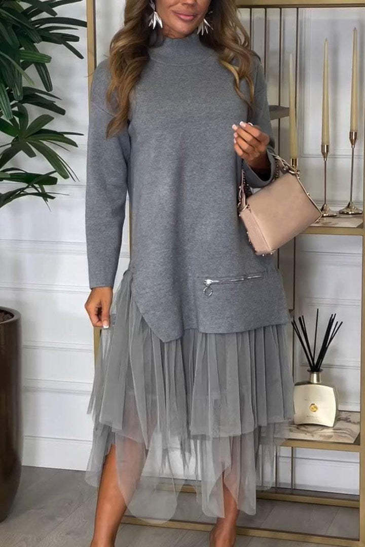 Damen Hoodie-Kleid mit Tüllokante Drune