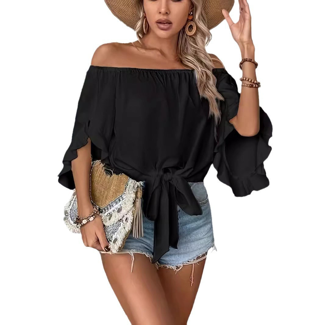 Damen Off-Shoulder-Bluse mit Rüschendetails und Taillenbindung Drune