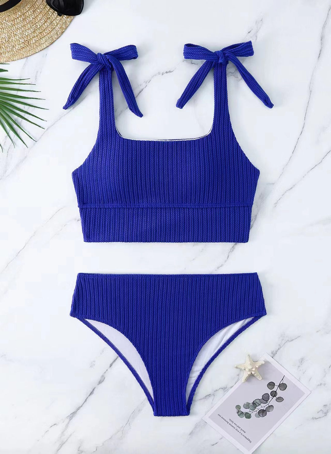 Damen Bikini-Set mit trendigem Rippdesign und verstellbaren Bindeträgern Drune