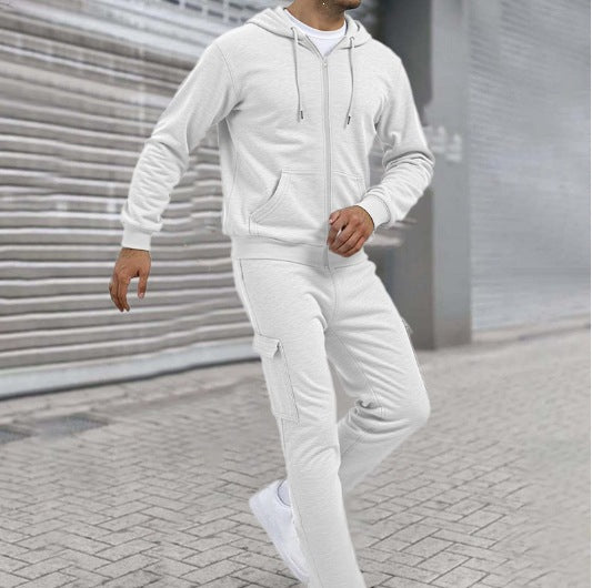 Herren nan athletischer Zip-Sweatset mit Cargo-Jogginghose, ergonomischen Nähten und gerippten Bündchen Drune