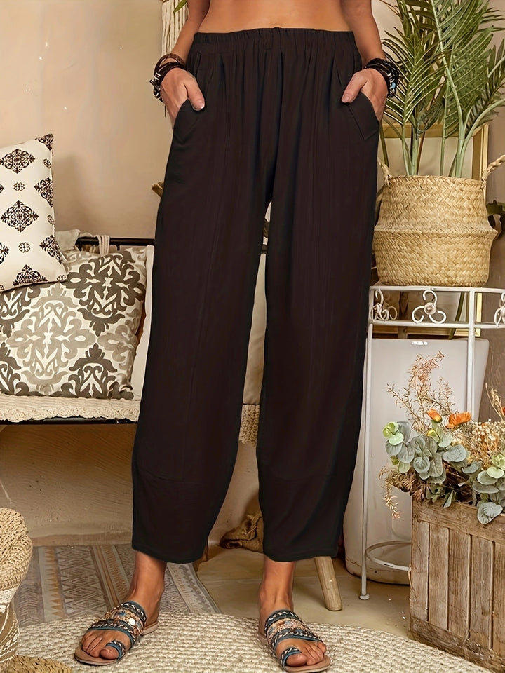 Damen bequeme Sommerhose mit elastischem Bund und praktischen Seitentaschen Drune