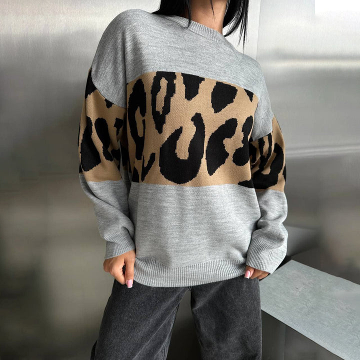 Damen Modischer Leopardenmuster Pullover Drune