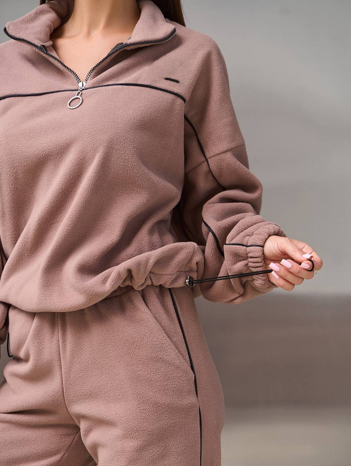 Damen Kuscheliges Fleece-Outfit mit Reißverschluss Drune