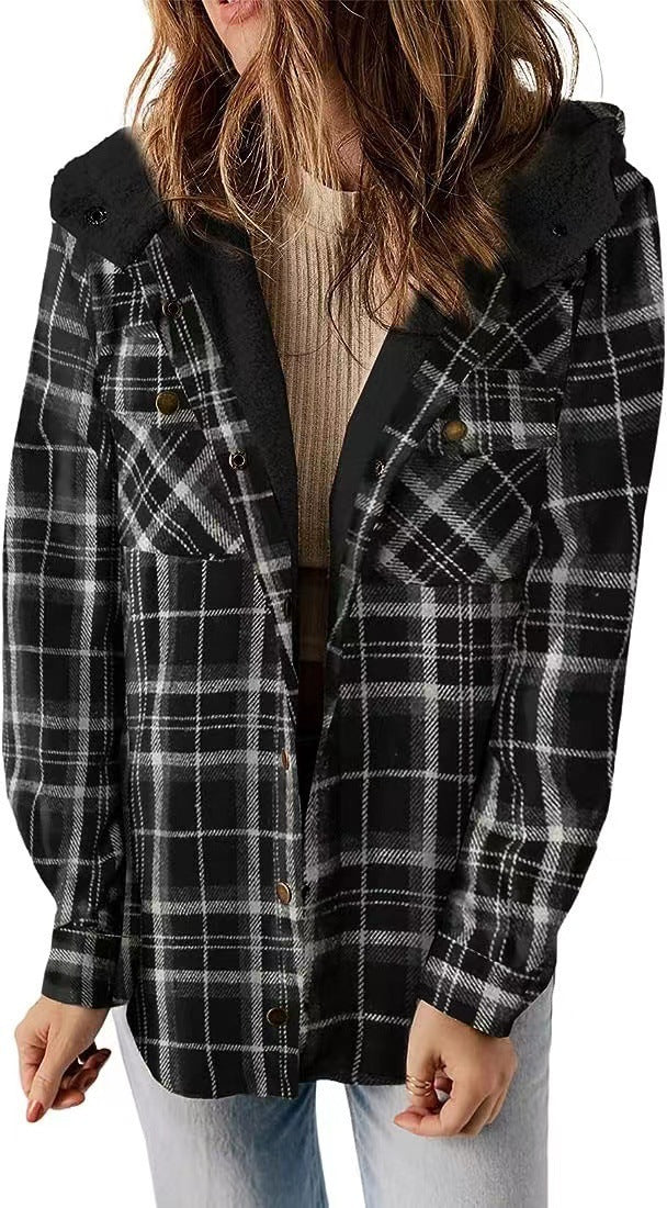 Damen Karierter Flanell-Jacke mit kuscheligem Innenfutter Drune