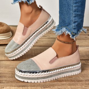 Damen Slip-On Plateau-Sneaker mit elegantem Glitzervorbau und rutschfester Sohle Drune