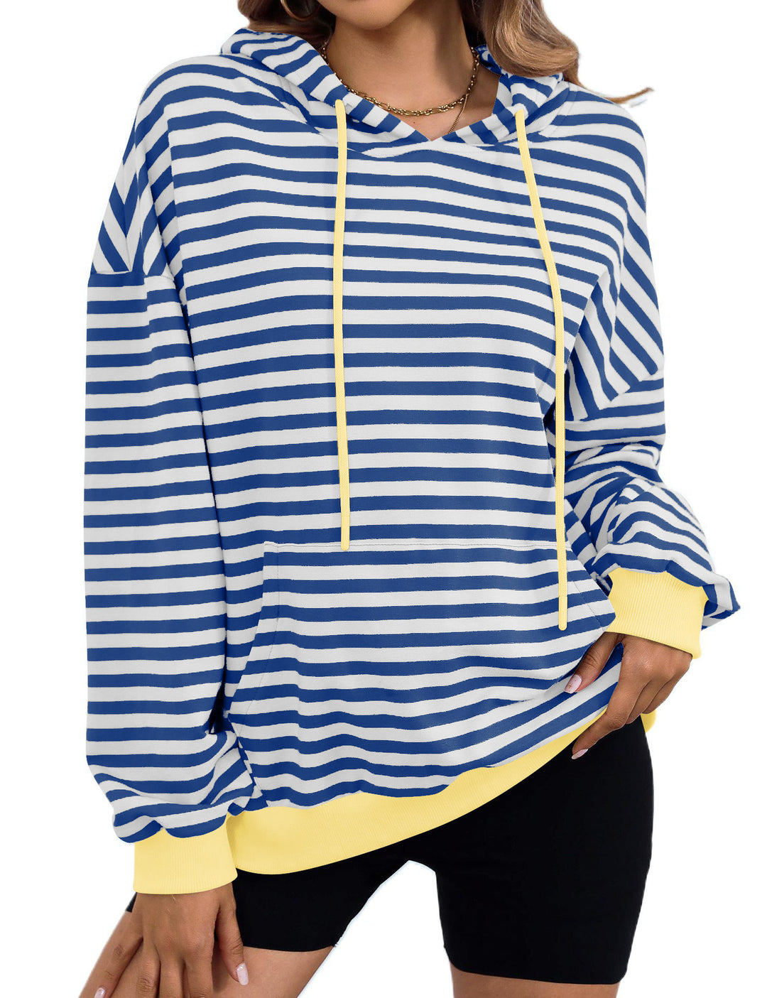 Damen lässiger Kapuzenpullover mit buntem Streifenmuster Drune