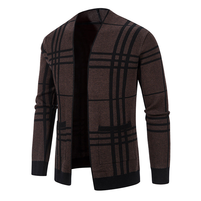 Herren modische Strickjacke mit modernem Karo-Muster und praktischen Taschen Drune