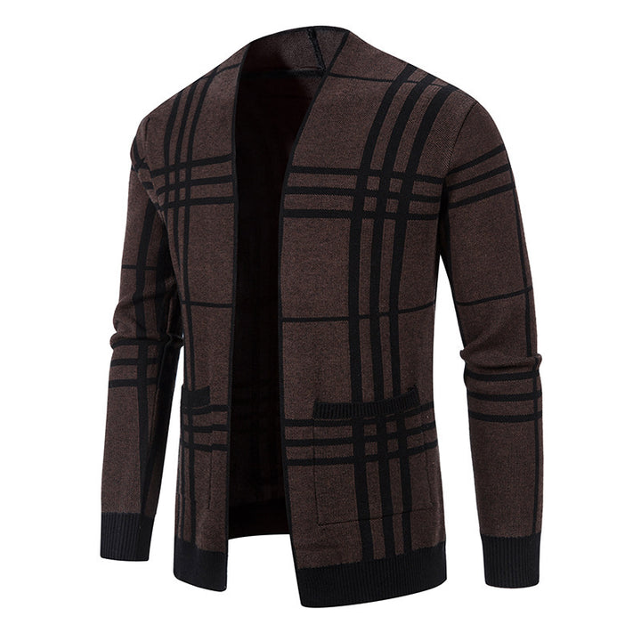 Herren modische Strickjacke mit modernem Karo-Muster und praktischen Taschen Drune