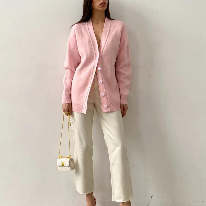 Damen Strickjacke mit V-Ausschnitt und feiner Rippstruktur Drune