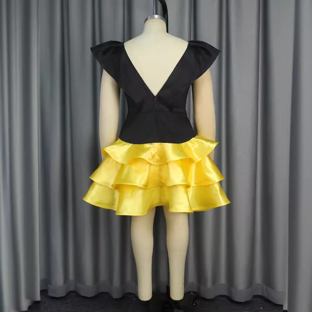 Damen Cocktailkleid mit voluminösem Rüschensaum und elegantem V-Ausschnitt Drune