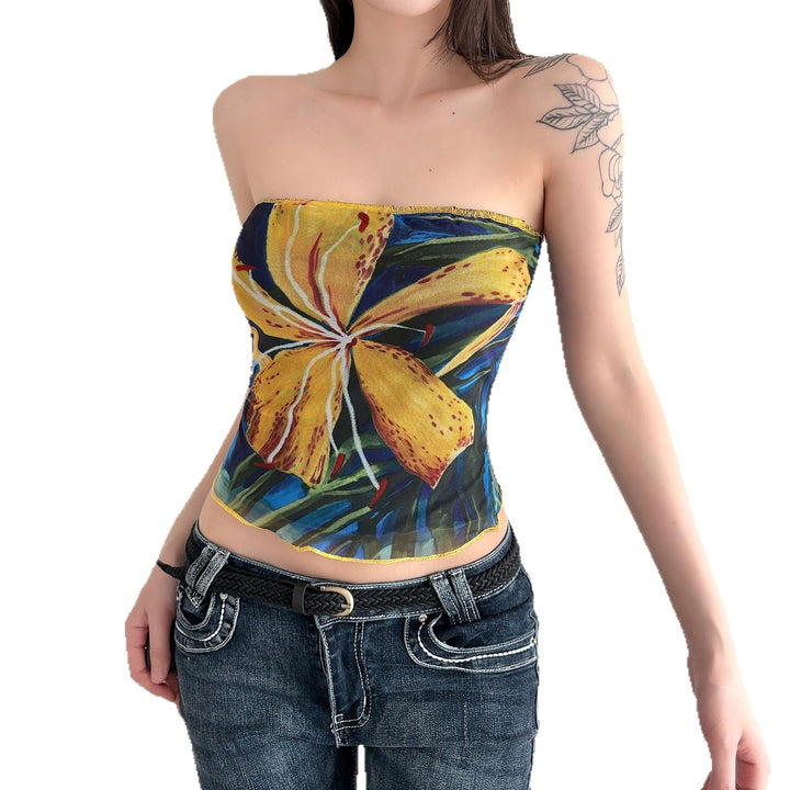Damen Bandeau-Top mit buntem floralen Druck und elastischem Saum Drune