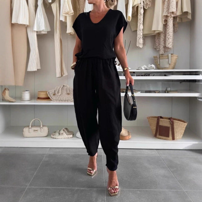 Damen lässiger Jumpsuit mit elastischem Bund und praktischen Taschen Drune