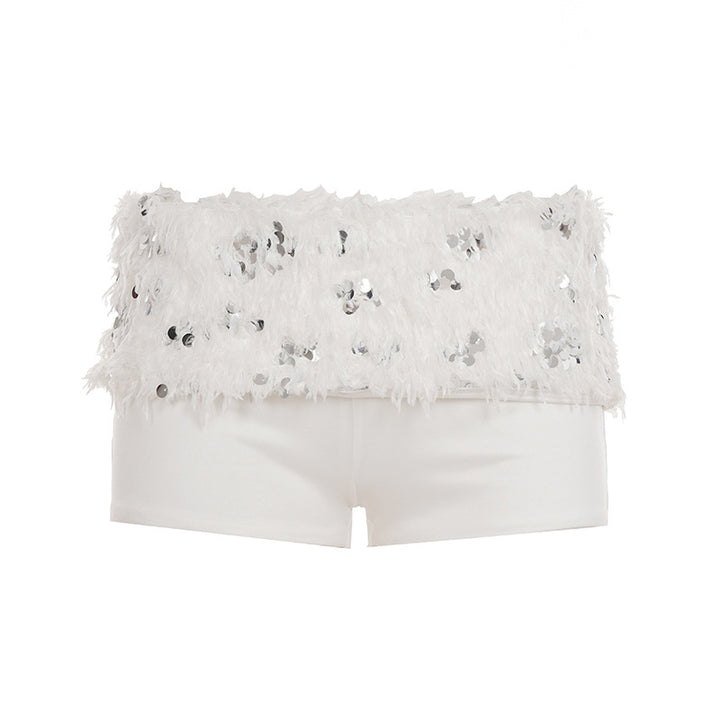 Damen Spitzen-Crop-Top mit glitzernden Pailletten Drune