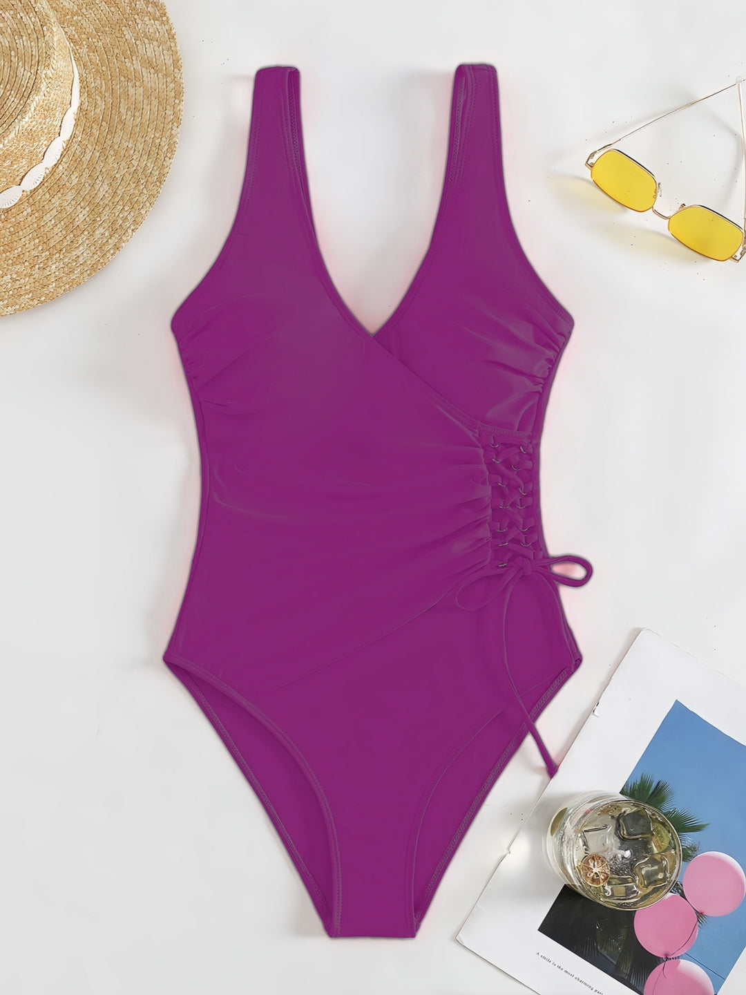 Damen Einteiliger Badeanzug mit raffiniertem Wickeldesign Drune