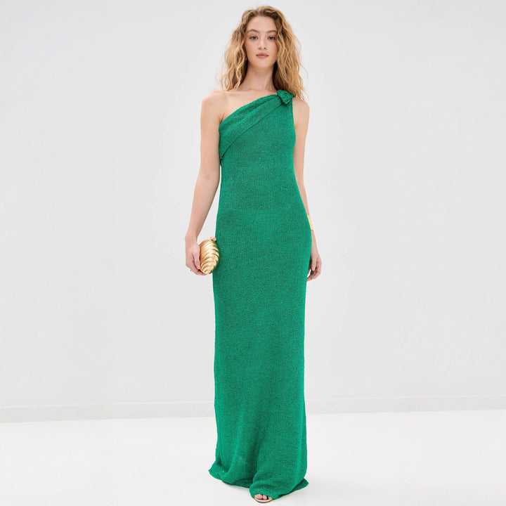 Damen Elegantes asymmetrisches Maxikleid aus Netz Drune