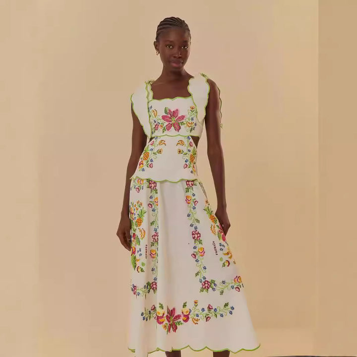 Damen Sommerkleid mit aufwendiger floralem Stickdesign Drune
