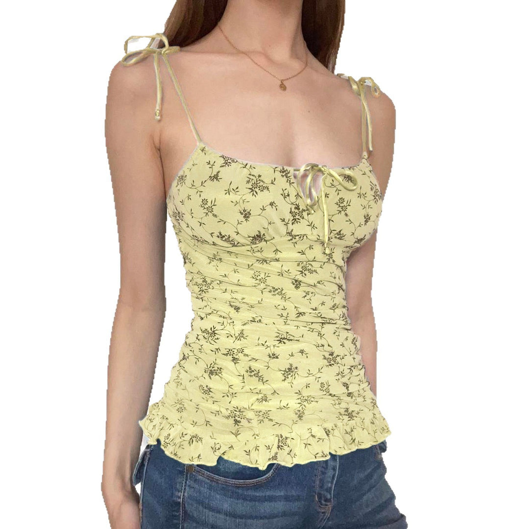 Damen ärmelloses Top mit variablen Trägern und floralem Design Drune