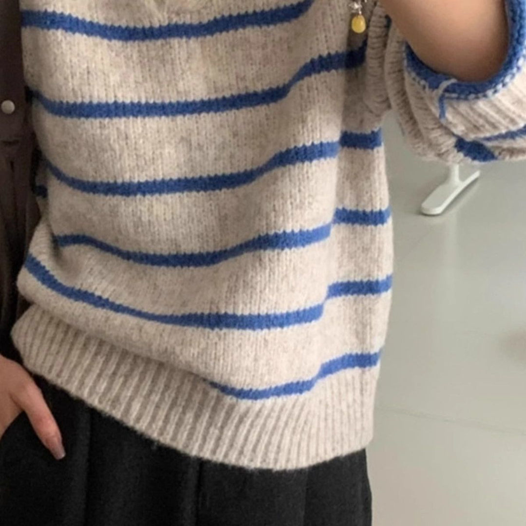 Damen Strickpullover mit V-Ausschnitt und Streifen Drune