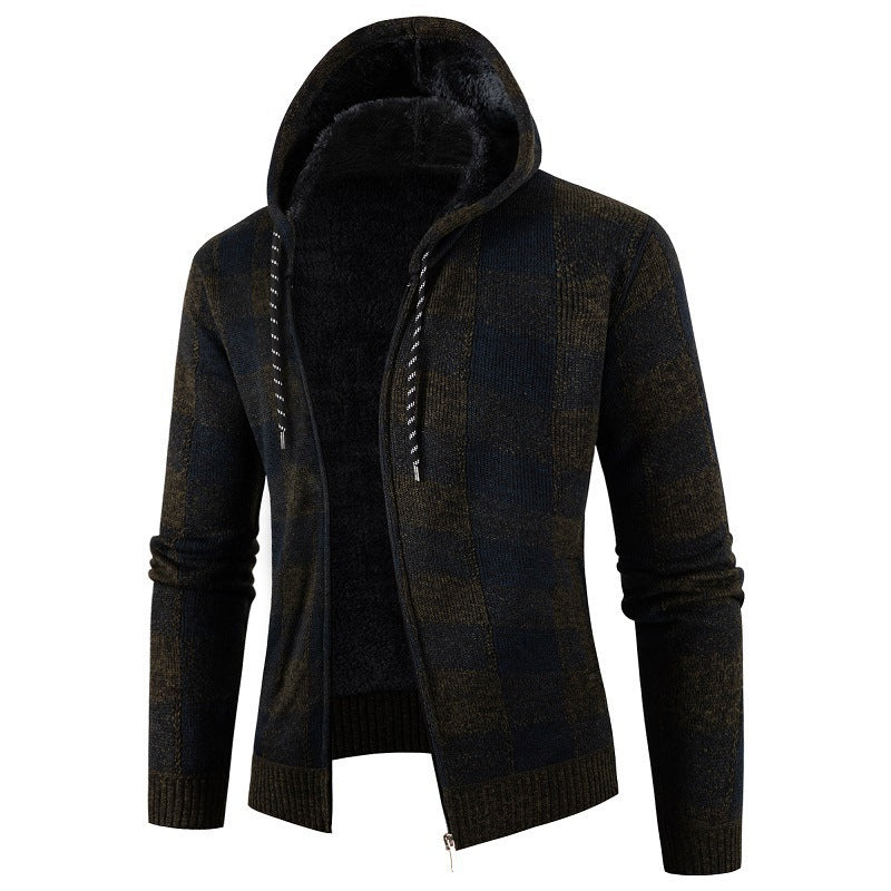 Herren Fleece-Kapuzenjacke mit Karomuster und weichem Innenfutter Drune